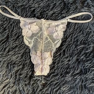 White and Pink Lace Thong